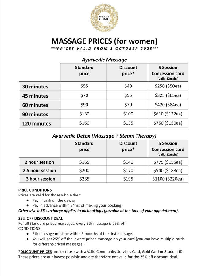 Massage Prices
